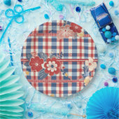 Patriotic Gingham mit floralen Akzenten | Rot-Weiß Pappteller (Party)