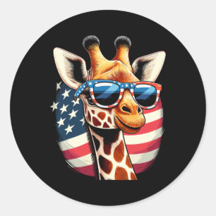 Patriotic Giraffe Usa American Flag Sungles 4. Runder Aufkleber