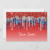 Patriotic Glitter Drip Americana Birthday Einladung (Vorderseite)