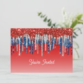 Patriotic Glitter Drip Americana Birthday Einladung (Stehend Vorderseite)