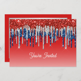Patriotic Glitter Drip Americana Birthday Einladung