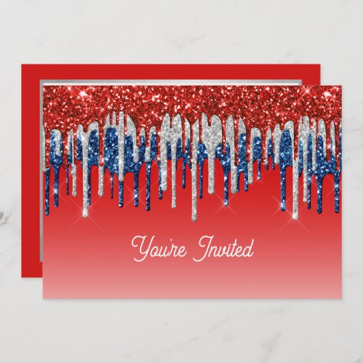 Patriotic Glitter Drip Americana Birthday Einladung (Vorne/Hinten)