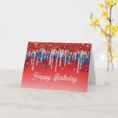 Patriotic Glitter Drip Americana Birthday Karte (Gelbe Blume)