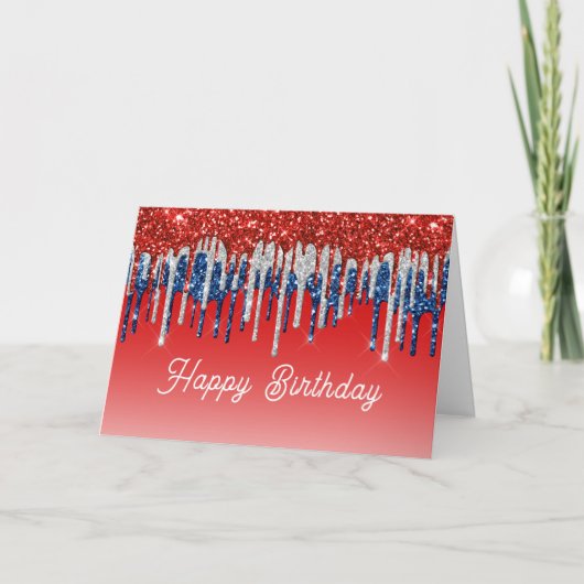 Patriotic Glitter Drip Americana  Birthday Karte (Vorderseite)