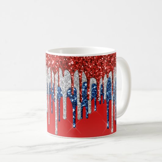 Patriotic Glitter Drip Americana  Kaffeetasse (VorderseiteRechts)