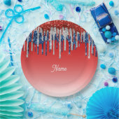 Patriotic Glitter Drip Americana Pappteller (Party)