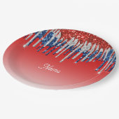 Patriotic Glitter Drip Americana Pappteller (Schrägansicht)