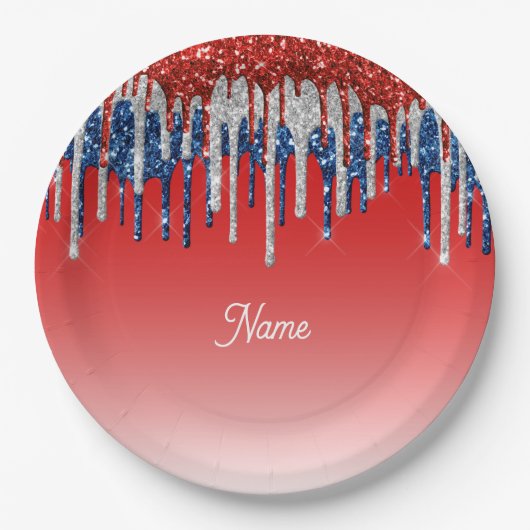 Patriotic Glitter Drip Americana Pappteller (Vorderseite)
