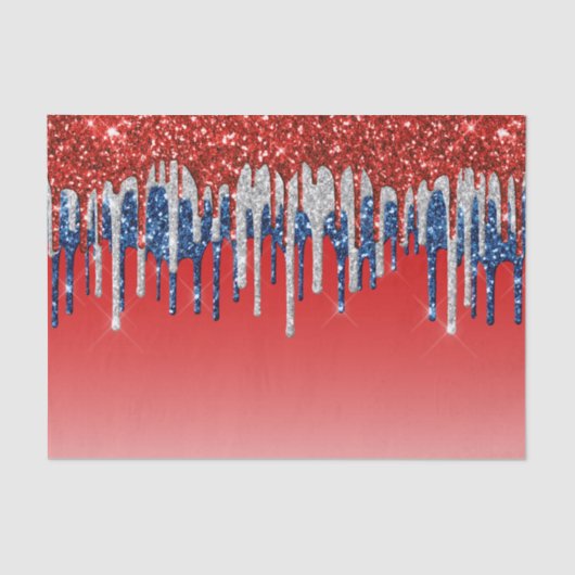 Patriotic Glitter Drip Americana Seidenpapier (Vorderseite)