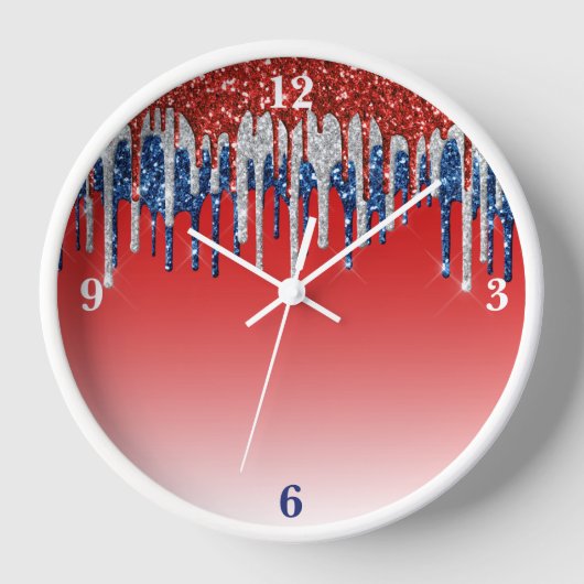 Patriotic Glitter Drip Americana  Uhr (Vorderseite)