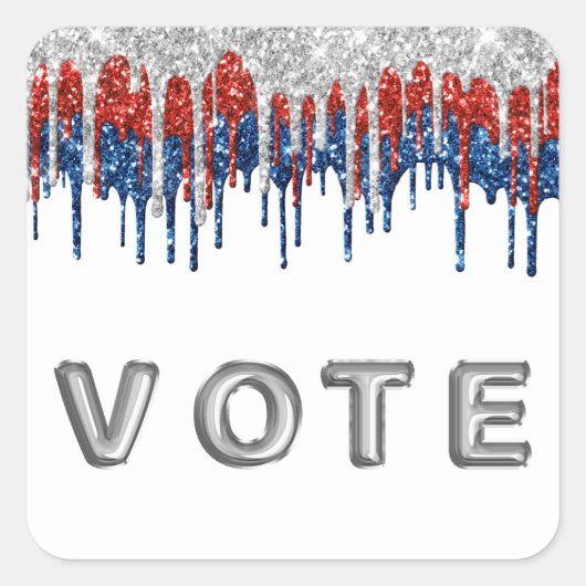 Patriotic Glitter Drip Border Vote Quadratischer Aufkleber (Vorderseite)