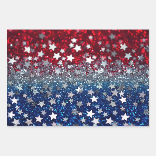 Patriotic Glitter Geschenkpapier Set (Vorderseite)