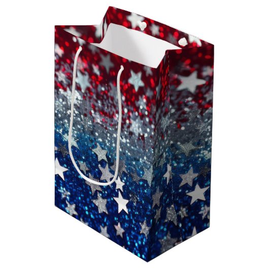 Patriotic Glitter Mittlere Geschenktüte (Vorderseite Schrägansicht)