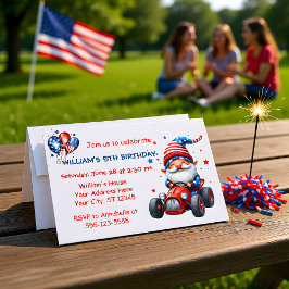 Patriotic Gnome Red Car 5th Birthday Invitation Einladung