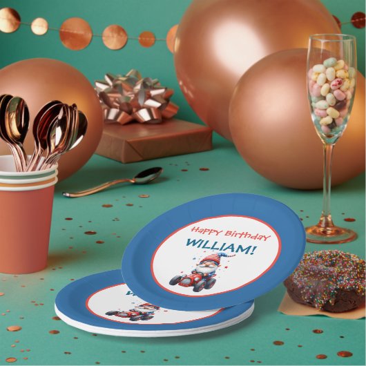 Patriotic Gnome Red Car 5th Birthday Pappteller (Multi)