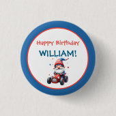 Patriotic Gnome Red Car Kid's Birthday Button (Vorderseite)
