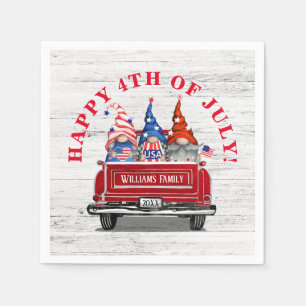 Patriotic Gnome Vintag Red Truck 4. Juli Serviette