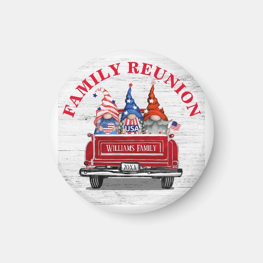 Patriotic Gnome Vintag Red Truck Family Wiedersehe Magnet (Vorne)
