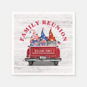 Patriotic Gnome Vintag Red Truck Family Wiedersehe Serviette