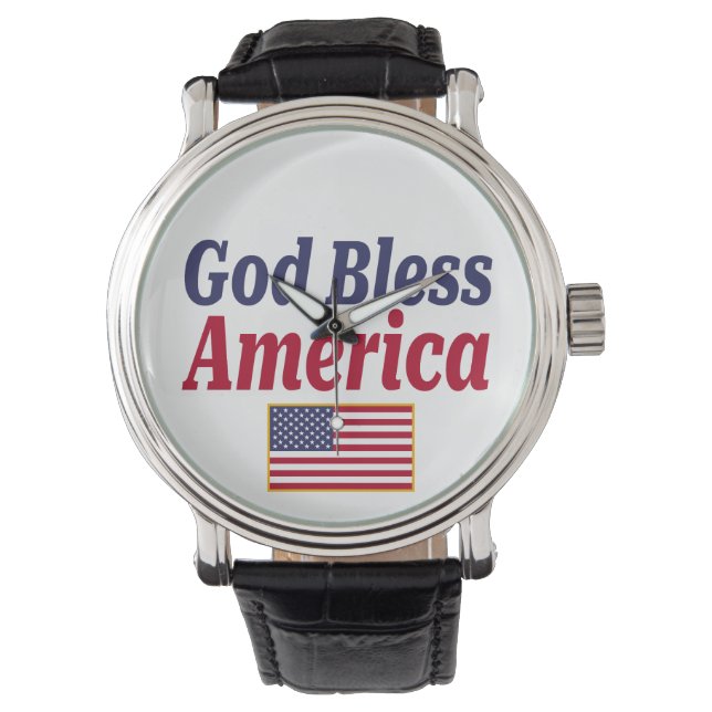 Patriotic God Bless America Flag Armbanduhr (Vorderseite)