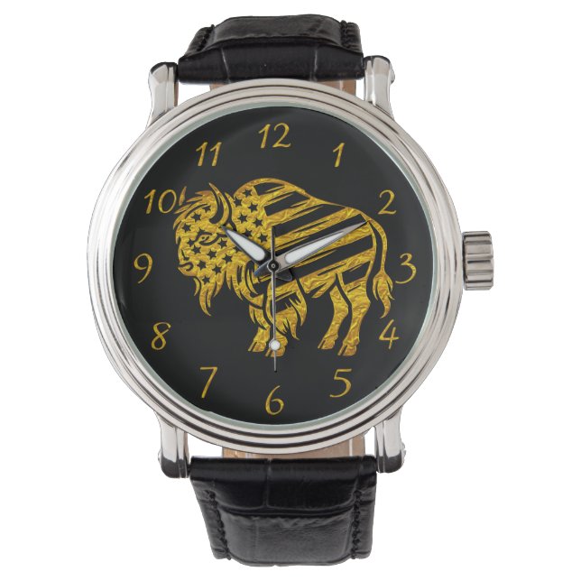 Patriotic Gold Bison Design Armbanduhr (Vorderseite)