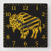 Patriotic Gold Bison Design Quadratische Wanduhr (Vorderseite)