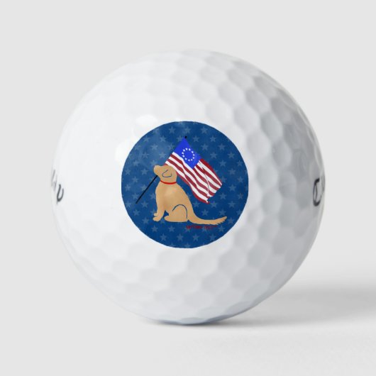 Patriotic Golden Dog American Flag Golf Balls Golfball (Vorderseite)