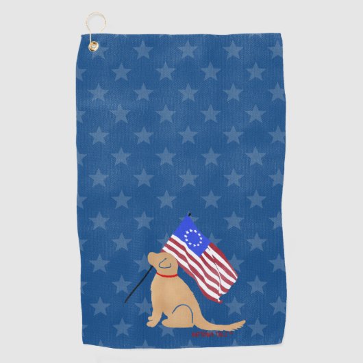 Patriotic Golden Dog American Flag Golf Handtuch (Vorderseite)