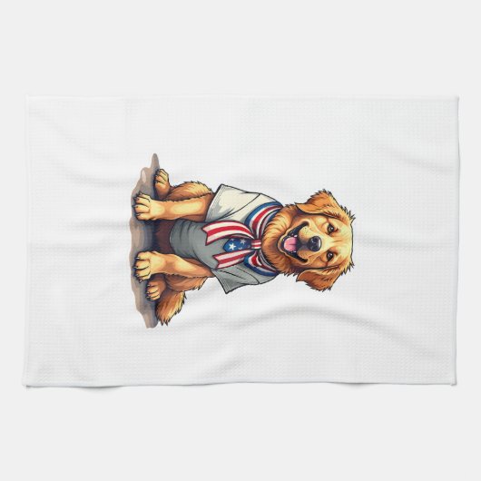 Patriotic Golden Dog Vintage Engraving Shirt 2 Geschirrtuch (Horizontal)