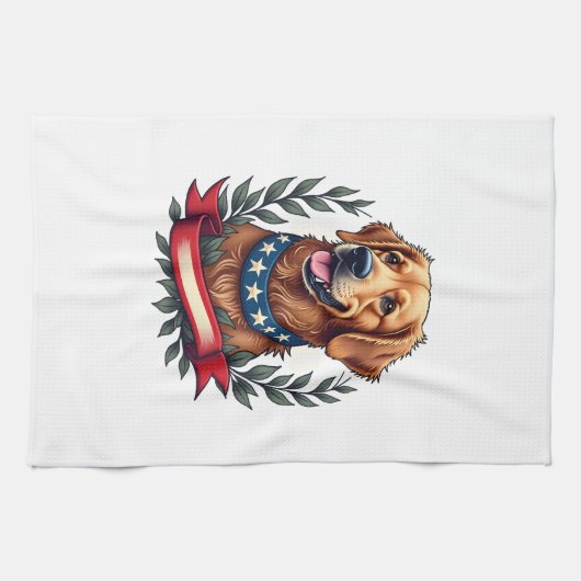 Patriotic Golden Retriever Americana Art Tee 2 Geschirrtuch (Horizontal)