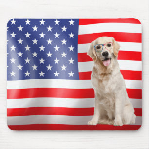 Patriotic Golden Retriever mit Flagge Mousepad