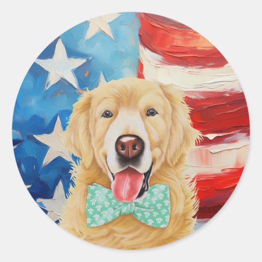Patriotic Golden Retriever Runder Aufkleber (Vorderseite)