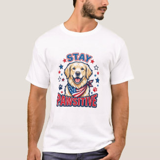 Patriotic Golden Retriever "Stay Pawsitive" Dog T-Shirt