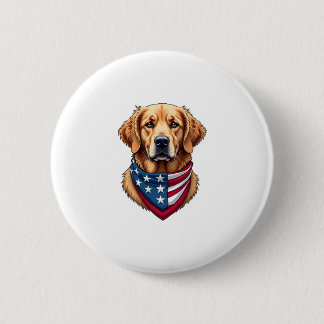 Patriotic Golden Retriever Vintage Engraving Shirt Button