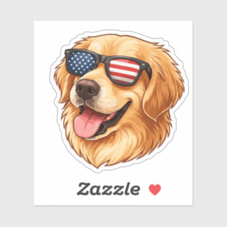 Patriotic Golden Retriever with American Flag  Aufkleber