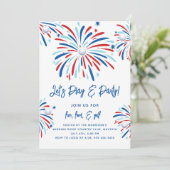 Patriotic Golf & Fireworks 4. Juli Party Einladung (Stehend Vorderseite)