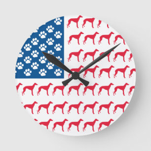 Patriotic Greyhound Dog Runde Wanduhr