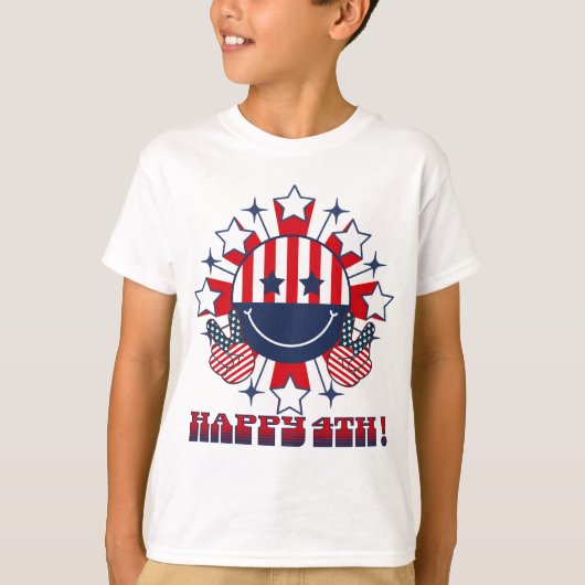 Patriotic Groovy Happy Face - Friedenszeichen 4. T-Shirt (Vorderseite)