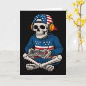 Patriotic Halloween Skeleton Gamer Funny Skeleton Karte (Gelbe Blume)