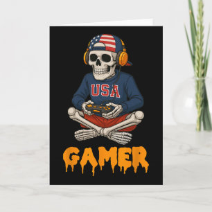 Patriotic Halloween Skeleton Gamer Funny Skeleton Karte