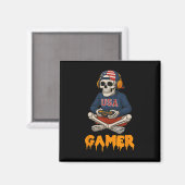 Patriotic Halloween Skeleton Gamer Funny Skeleton Magnet (Vorderseite/Rückseite)
