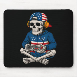 Patriotic Halloween Skeleton Gamer Funny Skeleton Mousepad