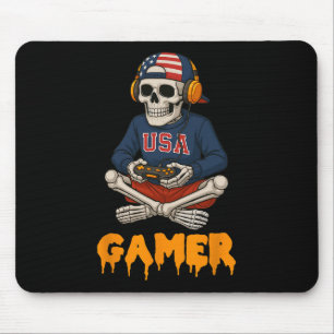 Patriotic Halloween Skeleton Gamer Funny Skeleton Mousepad