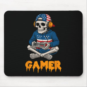 Patriotic Halloween Skeleton Gamer Funny Skeleton Mousepad