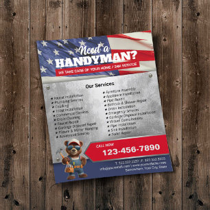 Patriotic Handyman Bear House Reparatur & Wartung Flyer