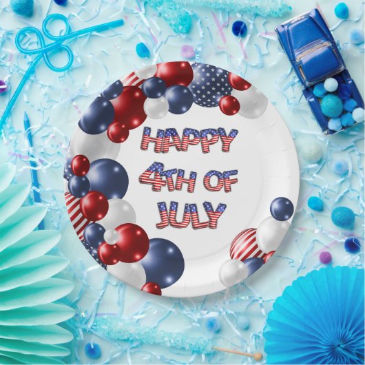 Patriotic Happy 4. Juli Balloon Paper Plate Pappteller (Party)