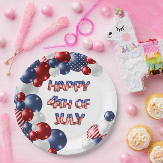 Patriotic Happy 4. Juli Balloon Paper Plate Pappteller (Party)