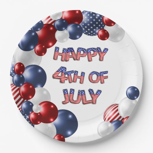 Patriotic Happy 4. Juli Balloon Paper Plate Pappteller (Vorderseite)