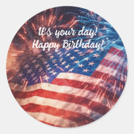 Patriotic Happy Birthday Runder Aufkleber