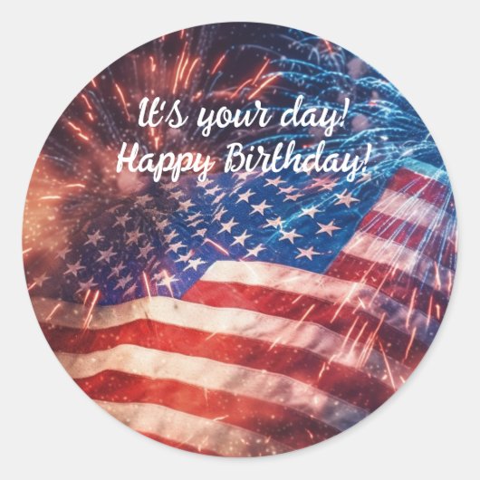 Patriotic Happy Birthday Runder Aufkleber (Vorderseite)